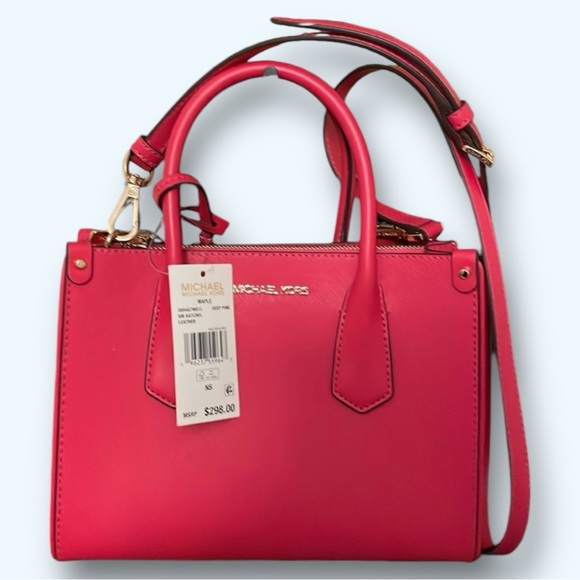 Michael Kors 🪢 NWT! Maple, Deep Pink Small Leather satchel handbag/Crossbody - Picture 1 of 7